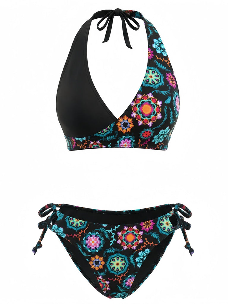 Ensemble bikini dos nu à imprimé floral style années 1940
