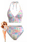 Ensemble Bikini Col en V Floral Carreaux Rose années 60