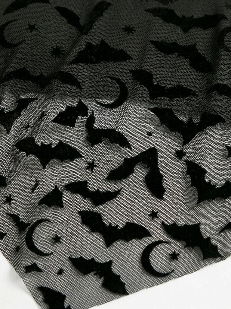 Set Tankini Gothique en Résille à Rayures Imprimé Chauve-Souris Années '70 4