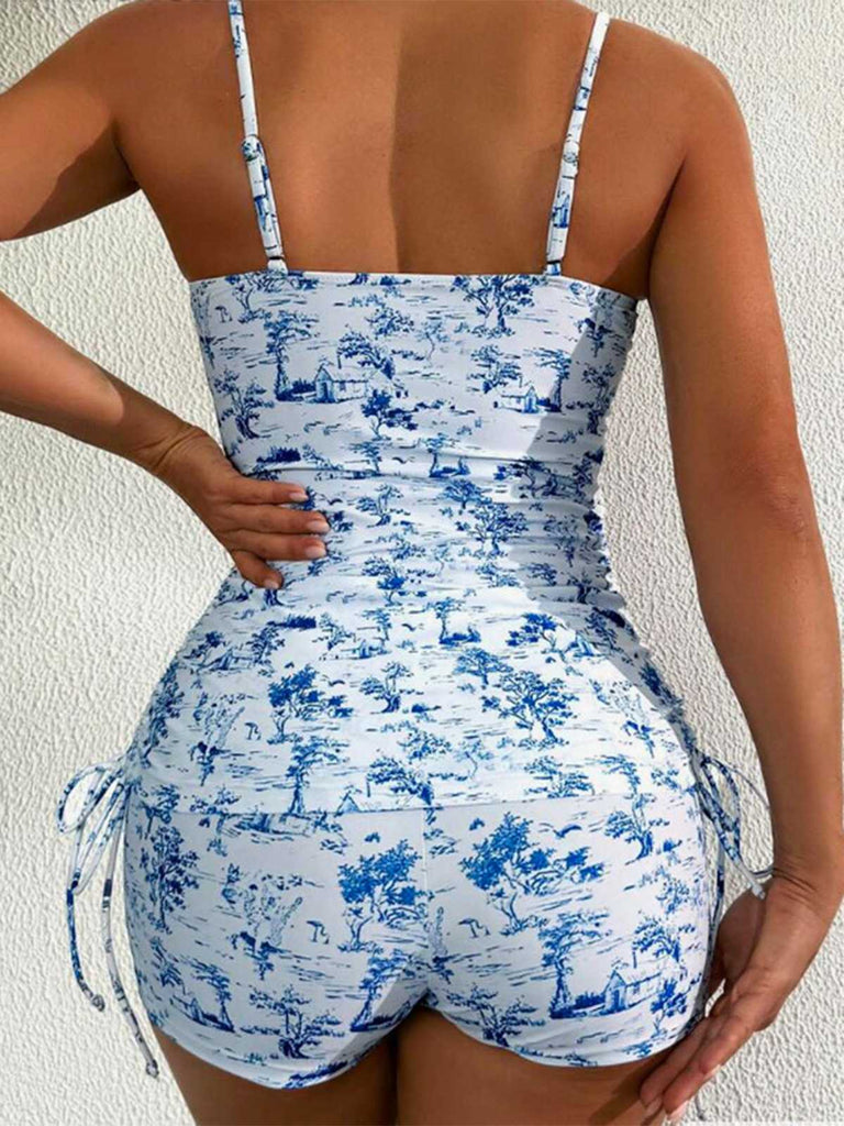 Tankini Rose À Motif Toile De Jouy Années 1950