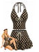 Maillot de bain dos nu marron à pois et volants années 1950