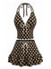 Maillot de bain dos nu marron à pois et volants années 1950