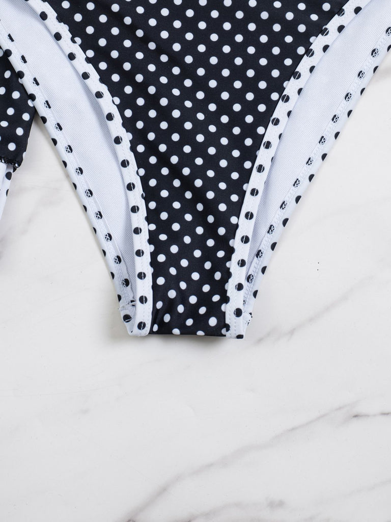 2PCS Set Bikini Noir Halter à Pois et Cache Maillot Années '40 7