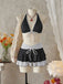 2PCS Set Bikini Noir Halter à Pois et Cache Maillot Années '40 4