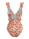 Maillot de Bain Floral Ruffled Découpé Une Pièce Orange Années 1940 3