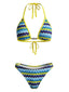 Ensemble bikini triangle multicolore chevrons et perles années 50