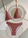Ensemble bikini dos nu réversible à motif floral marron années 1940