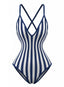 Maillot de bain bleu marine rayures et dos croisé années 80