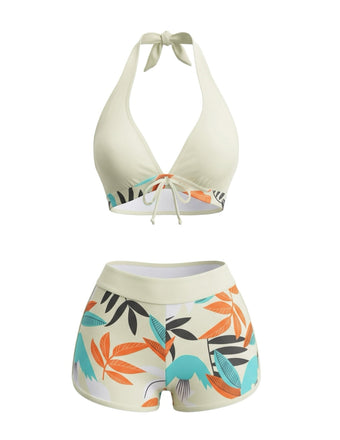 Bikini Dos-Nu Imprimé Feuilles Jaune Clair Années 50