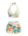 Bikini Dos-Nu Imprimé Feuilles Jaune Clair Années 50