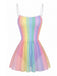 [Prévente] Maillot de Bain à Jupe Une Pièce Rayures Arc-en-Ciel Multicolore Années 1940 2