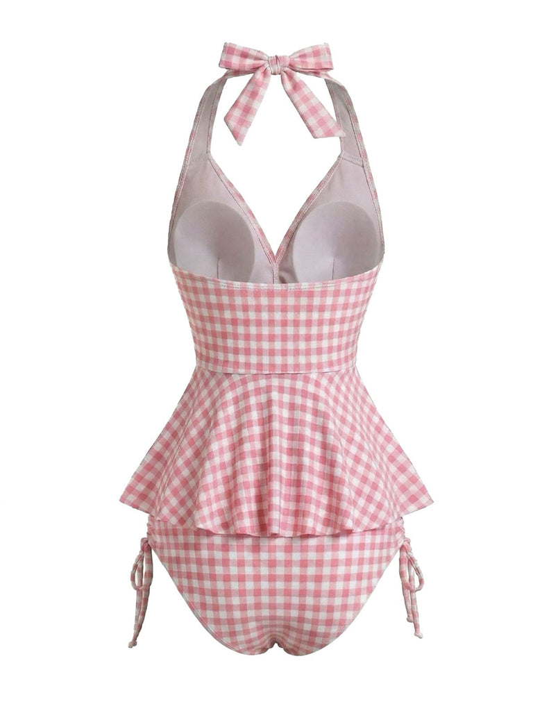 [Prévente] Ensemble Tankini Dos-Nu Vichy à Volants Rose Années 1950 2