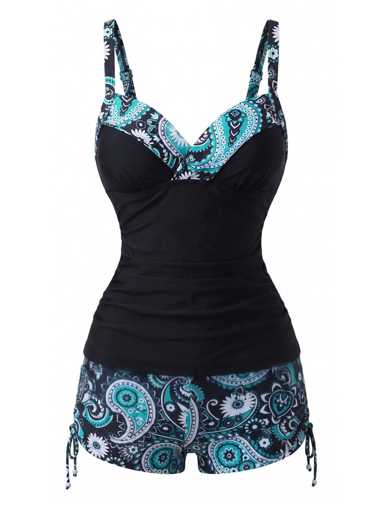 Ensemble tankini bohème col V bretelles années 70
