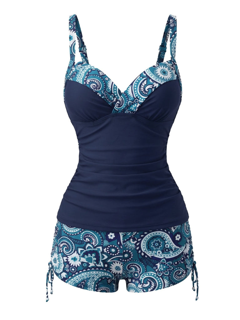 Ensemble tankini bohème col V bretelles années 70