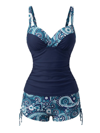 Tankini Vert bohème col V bretelles années 70