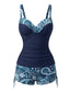 Tankini Bleu bohème col V bretelles années 70