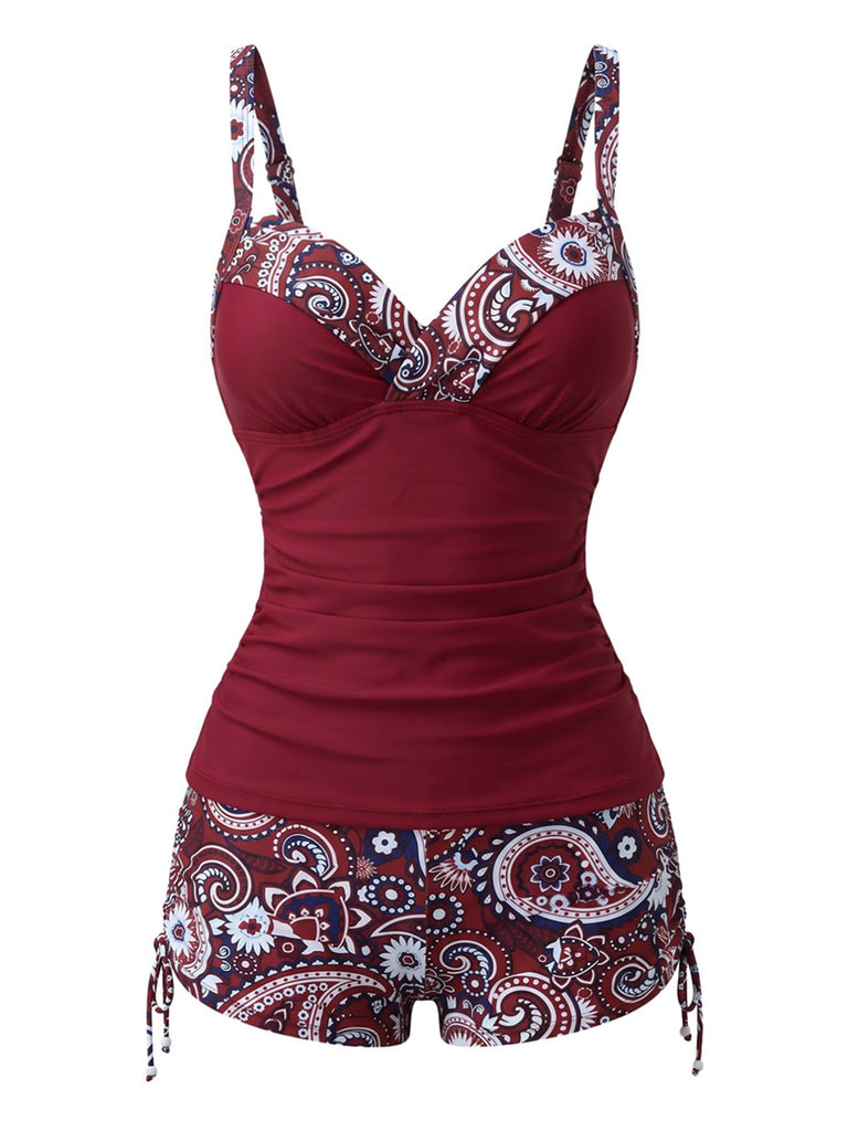 Ensemble tankini bohème col V bretelles années 70