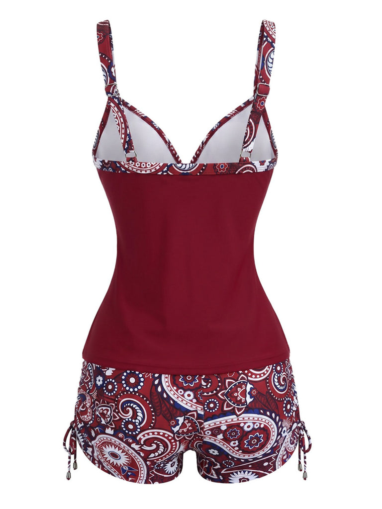 Ensemble tankini bohème col V bretelles années 70