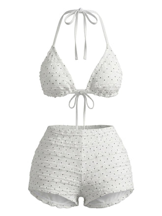 Ensemble Bikini Halter Froncé à Pois Blanc Années 1950