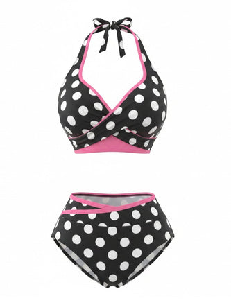 Ensemble Bikini à Pois Portefeuille Noir Années 1980