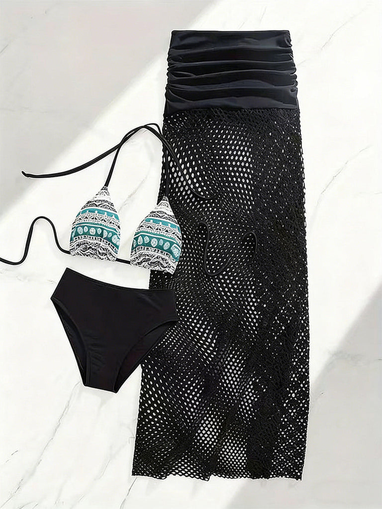 Ensemble 3 Pièces Bikini & Cache-Maillot Style Boho Années 80