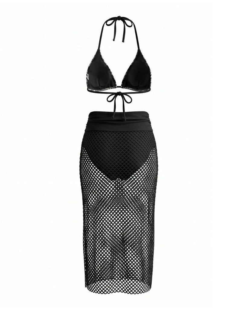 Ensemble 3 Pièces Bikini & Cache-Maillot Style Boho Années 80