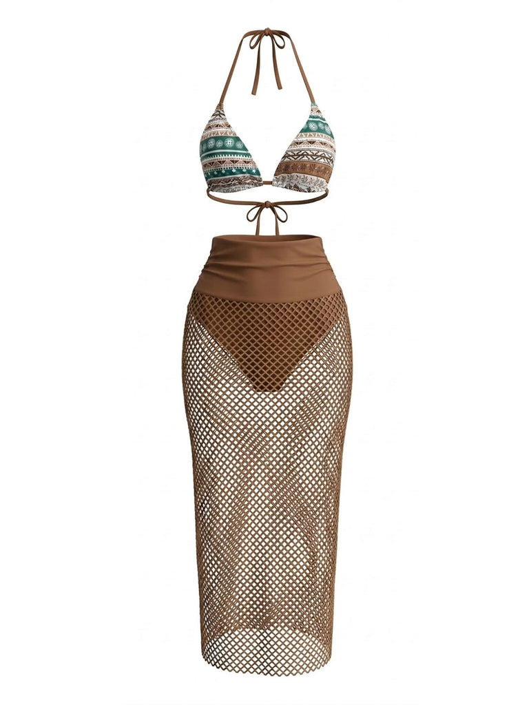Ensemble 3 Pièces Bikini & Cache-Maillot Style Boho Années 80