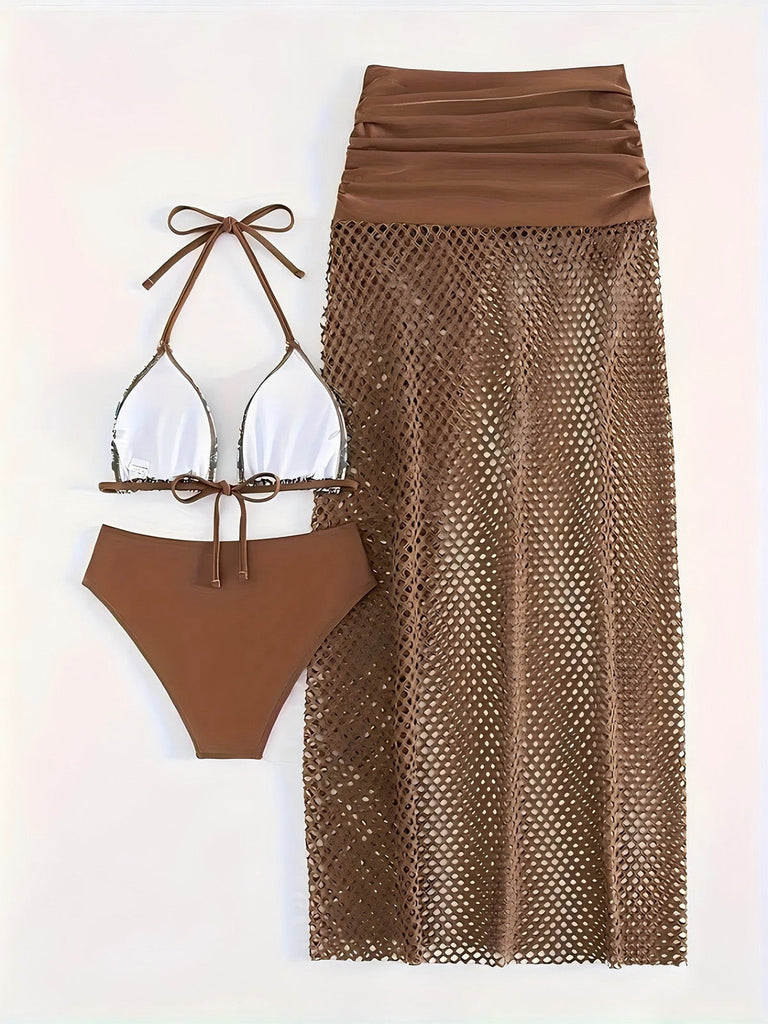 Ensemble 3 Pièces Bikini & Cache-Maillot Style Boho Années 80