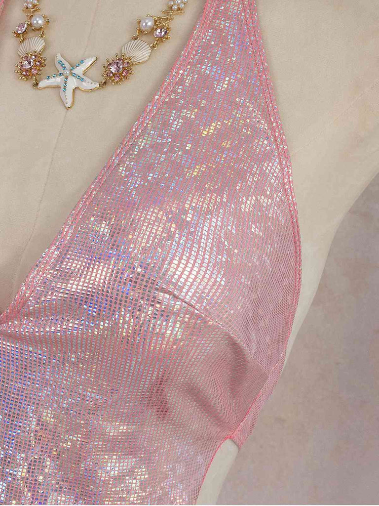 Bikini Sequin Métallisé et Cache-Maillot Rose Années 60