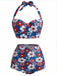 [Prévente] Ensemble bikini dos nu motif floral rouge bleu et blanc années 1950