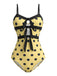 Maillot de Bain 1 Pièce Nœud à Pois Jaune Années 80