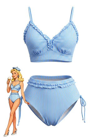 Maillot de Bain Volant Halter Taille Haute Années 1980