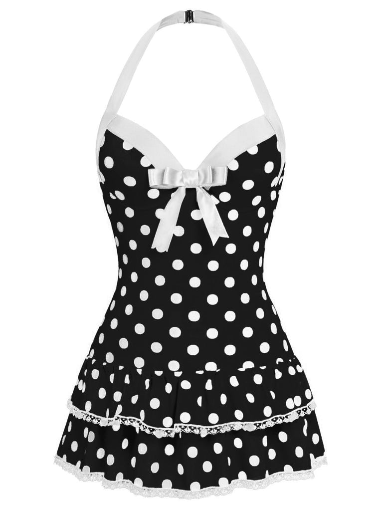 Maillot de bain une pièce rouge à pois des années 1940