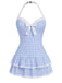 Maillot de bain une pièce bleu à pois et nœud années 1940