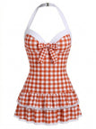 [Prévente] Maillot de bain une pièce carreaux rouges et nœud années 1940