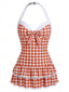 Maillot de bain une pièce carreaux rouges et nœud années 1940