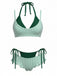 [Prévente] Ensemble Bikini Double Couche Halter à Carreaux avec Nœud Vert Années 1950