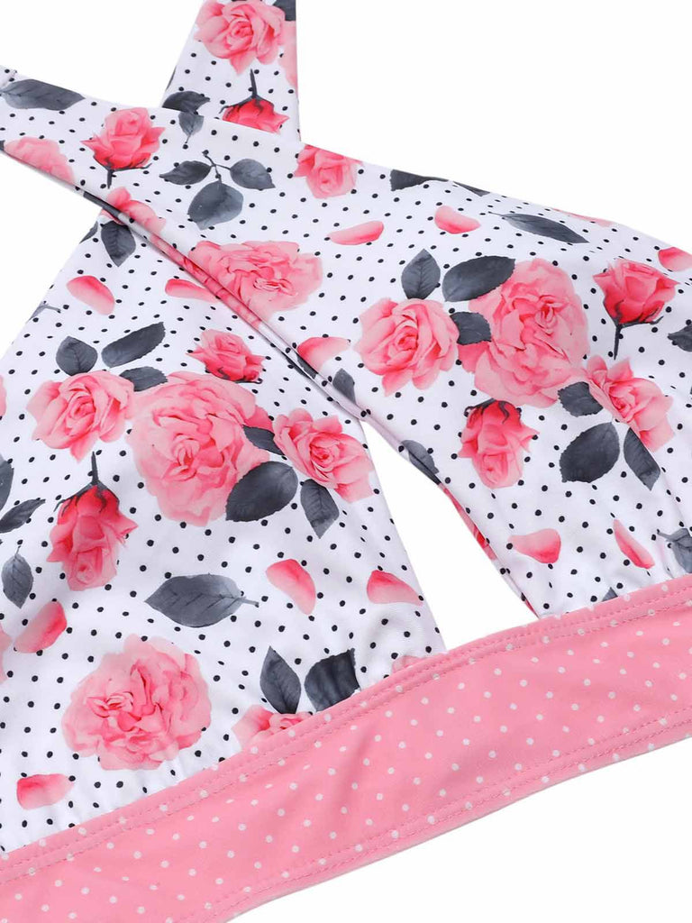 Maillot de bain vert à col croisé et imprimé floral des années 1940