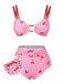 Maillot de bain rose à carreaux et bretelles cerises des années 1950