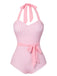 Maillot de bain une pièce rose à carreaux des années 1940