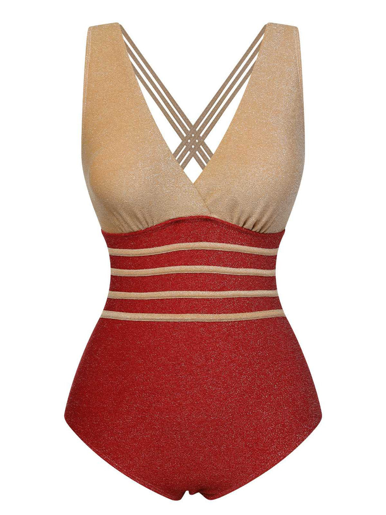 Maillot de bain une pièce rouge à rayures des années 1950