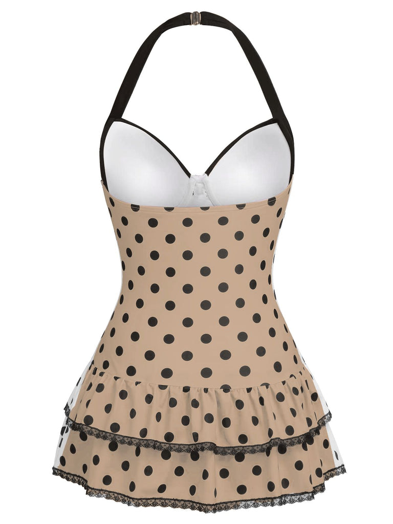 Maillot de bain une pièce noir à pois et nœud des années 1940