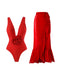 Maillot de bain dos nu rouge uni à fleurs 3D des années 1960