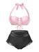 Ensemble bikini licou coquille sirène rose années 1970