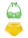 Ensemble bikini licou coquille sirène jaune des années 1970