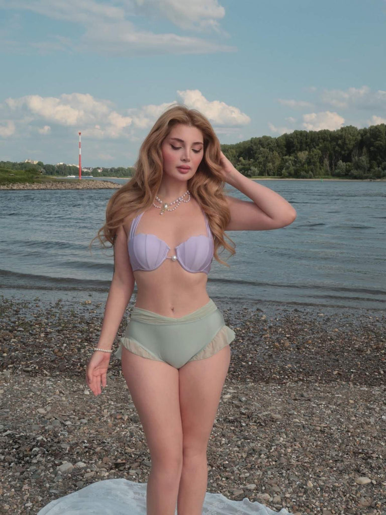 Ensemble bikini licou coquille sirène lavande des années 1970