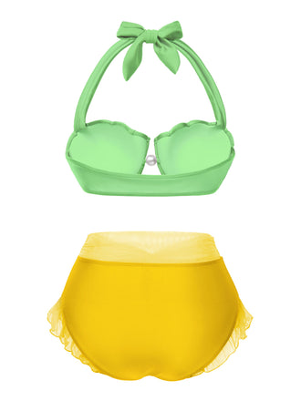 Ensemble bikini licou coquille sirène jaune des années 1970