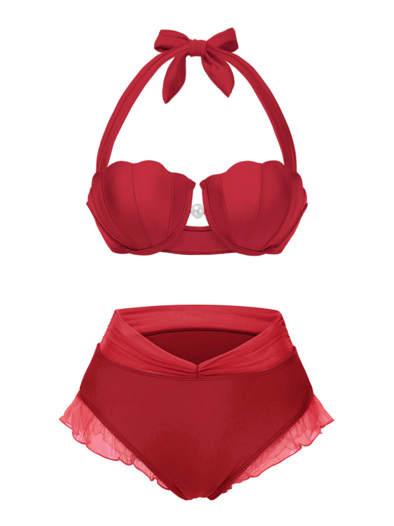 Ensemble bikini licou coquille sirène lavande des années 1970