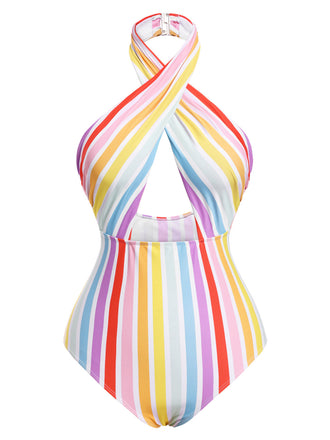 Maillot de Bain multicolore à rayures arc-en-ciel des années 1960