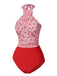 Maillot de bain dos nu croisé à carreaux pommes rouges des années 1950